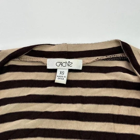 Y2K Cache XS Top Brown Beige Striped Sleeveless Cowl Neck Knit Tank Blouse - Picture 3 of 6